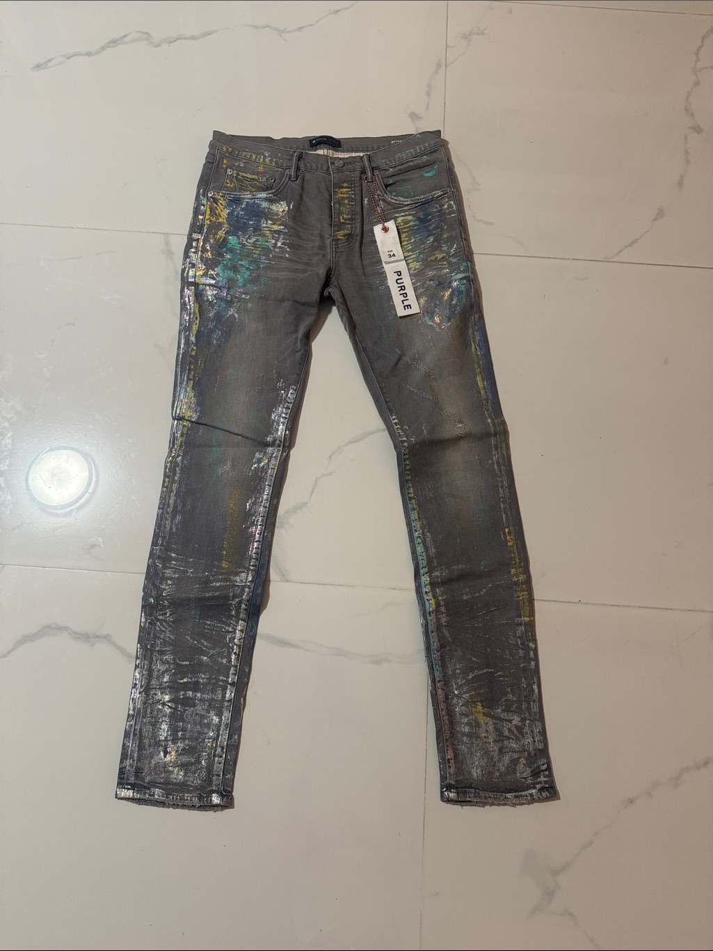 Men's Skinny Gray Paint-Effect Jeans
